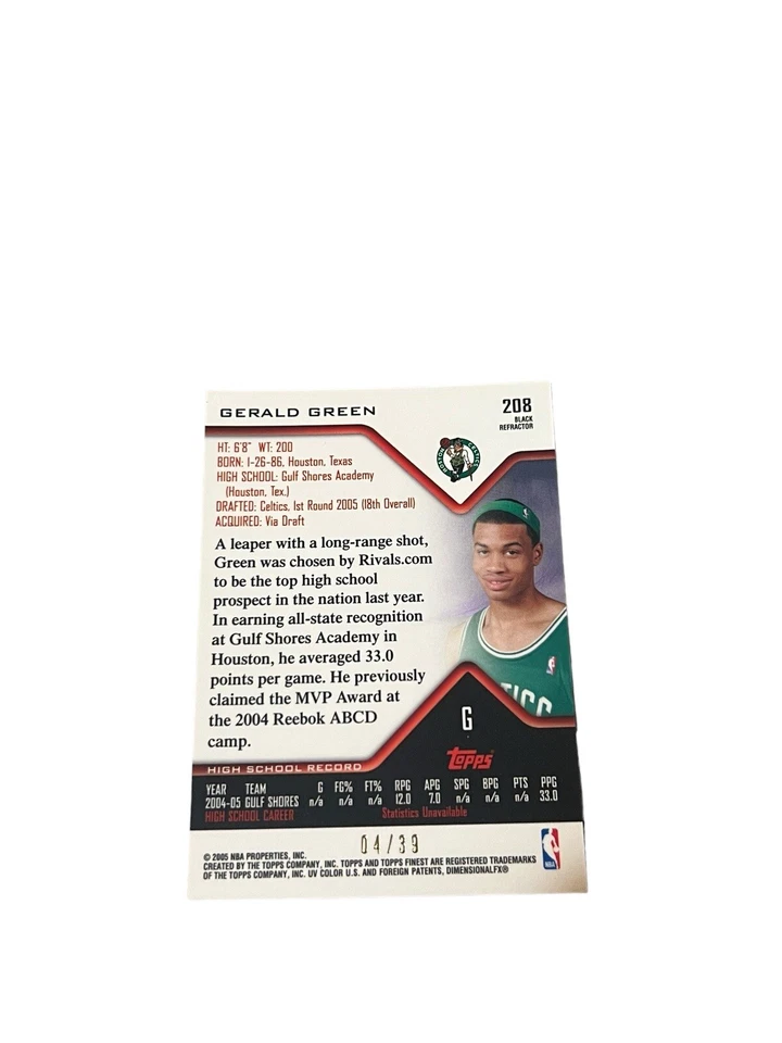 2004-2005 Finest Black Refractor Gerald Green RC 4/39 Foto 2 de 2