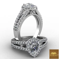 Halo Split Shank Pear French U Pave Diamond Engagement Ring GIA F VVS2 1.25 Ct