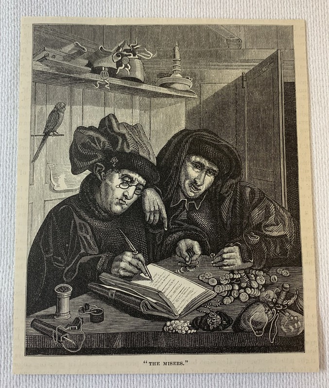 1878 magazine engraving ~ THE MISERS staring at their books