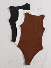 Women’s (3 PACK) Scoop Neck Ribbed Basic Bodysuit- Multicolor - Size SMALL - NEW