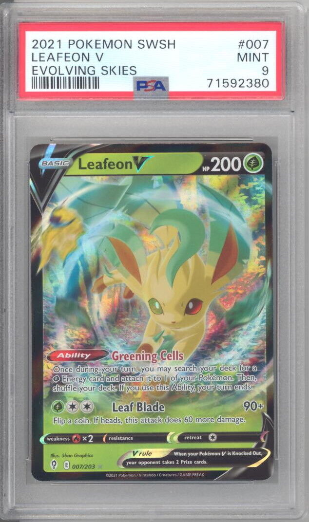 PSA 9 - Pokemon Card - Evolving Skies 007/203 - LEAFEON V PSA 9 - Pokemon Card - Evolving Skies 007/203 - LEAFEON V
