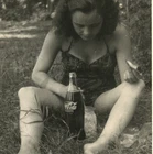 Vintage Photo Barefoot Young Woman Swimsuit Coca Cola Eating Drinking Picnic