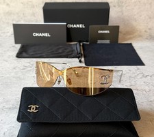 CHANEL SUNGLASSES BROWN SHIELD CH71787 CH9582 SILVER FRAME 100% AUTHENTIC ITALY