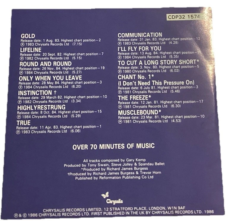 Spandau Ballet - The Twelve Inch Mixes - CD - 1986 - Bild 2 von 4