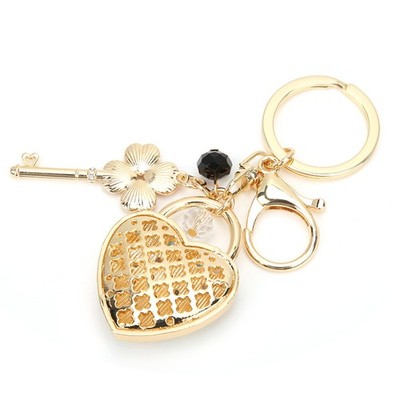 Rhinestone Keyring Pendant Heart Four Leaf Key Shaped Rhinestone Key Ring