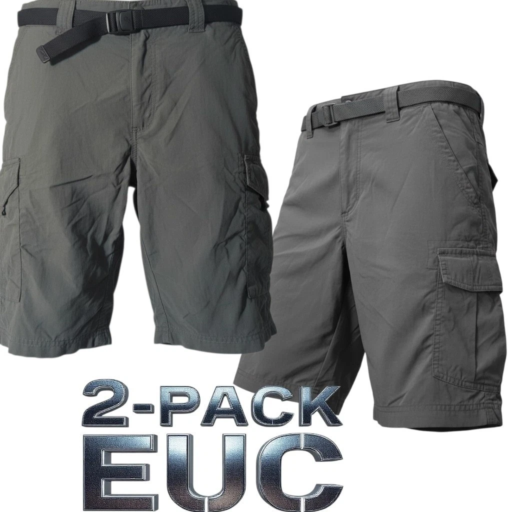 Columbia Cargo Shorts Mens 34 Grey 2-Pack Belted Hiking Outdoor EUC
