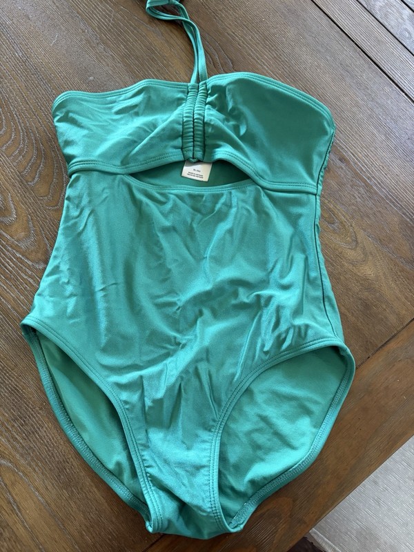 art class Girls Solid Green One-Piece Swimsuit Halter Strap, XL (14)