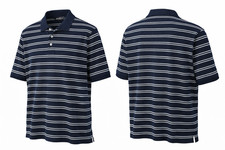 Eddie Bauer Navy Blue Striped Polo Shirt Men  s Cotton Short Sleeve Classic Fit