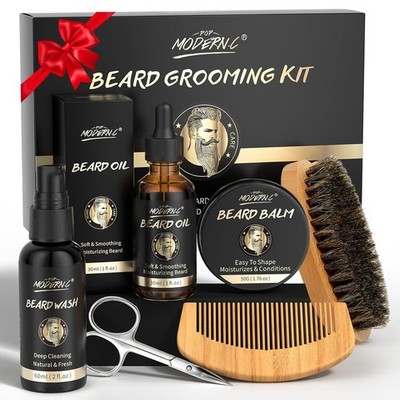 POP MODERN.C Beard Growth Kit Beard Grooming Kit 6pcs Beard Wash Shampoo Beard O