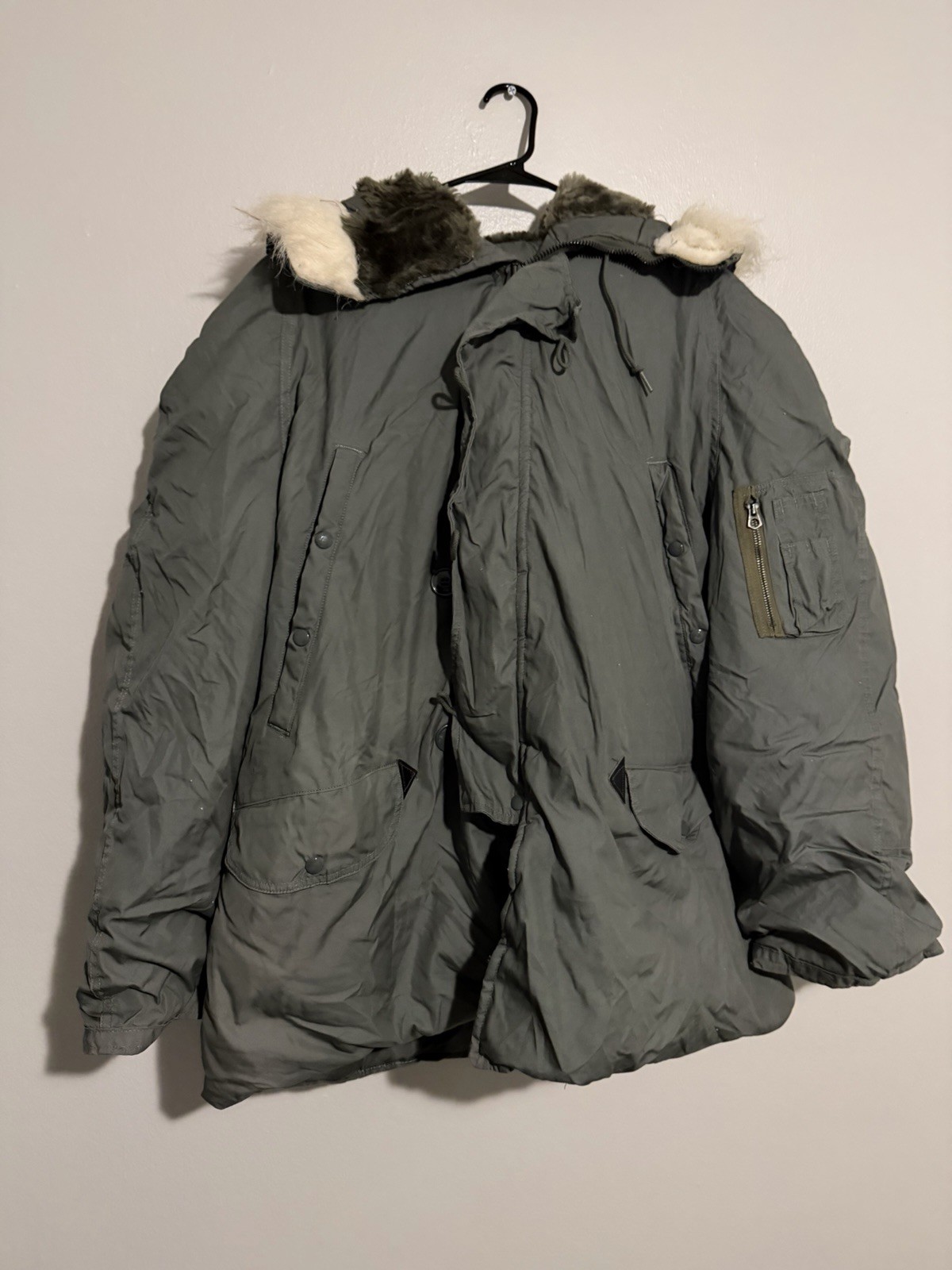 Vintage 70s N-3B Parka Quilted Fur Liner Olive Green Military Coat Xl