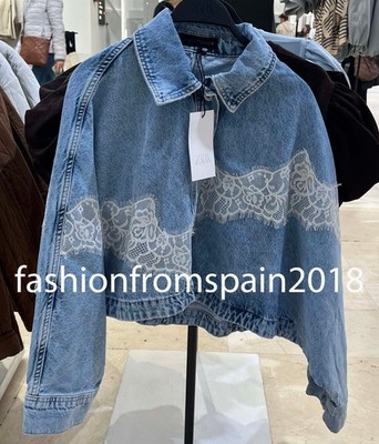 ZARA NEW WOMAN Z1975 SHORT LACE DENIM JACKET MID BLUE XS-S,M-L
