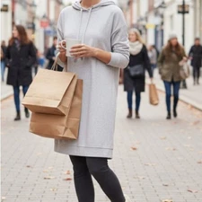The Normal Brand White & Light Gray Long Hoodie Sweatshirt Dress | L