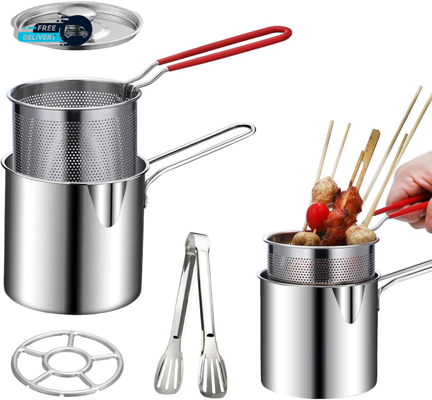 Pot Set Mini Stainless Steel Fryer Deep Fryer Basket With Ea