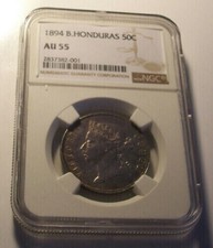 British Honduras, 1894 Victoria 50 Cents. NGC AU 55, 38,000 Mintage.