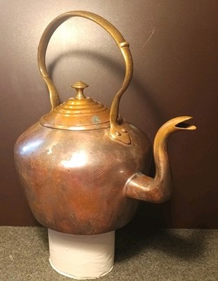 Antique Copper Tea Kettle Teapot Brass Handle Gooseneck Spout 12''