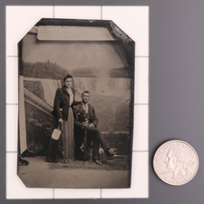 Antique CDV 6th Plate Tintype Photograph of an Edwardian Man  Woman 1246