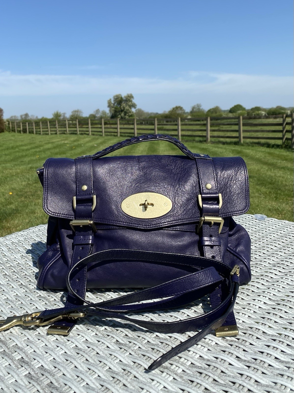 Mulberry Alexa Satchel Shoulder Hand Bag Ink Blue Buffalo Leather 
