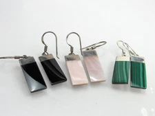 Vintage BOMA Sterling Silver Earrings Malachite Onyx Mother of Pearl Dangle 925