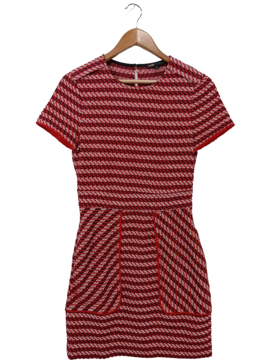 MAJE Robe en maille tricotées Dames Robe T EU 36 rouge-gris clair