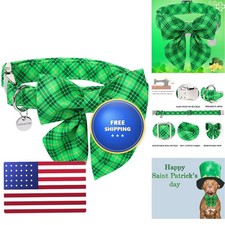 DOGWONG St. Patrick's Day Dog Collar-Cute Green Dog Collar Bow, Cotton Green