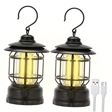 LED Camping Lanterns, Vintage Style, Black, 2 Pack Black 2 Pack