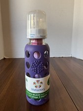 NEW Life Factory Reusable Glass Baby Bottle 9oz W/Stage 2 Nipple, Purple Sleeve