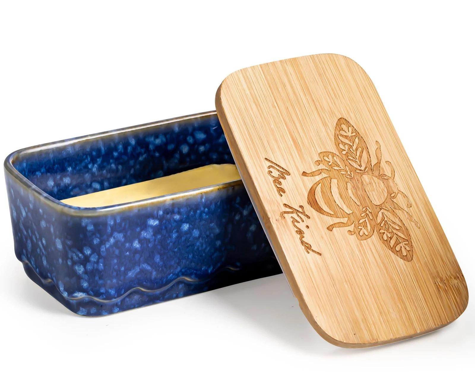 Ceramic Butter Dish 5.12" L x 2.4" W x 2.4" H, Blue - Airtight Butter Holder