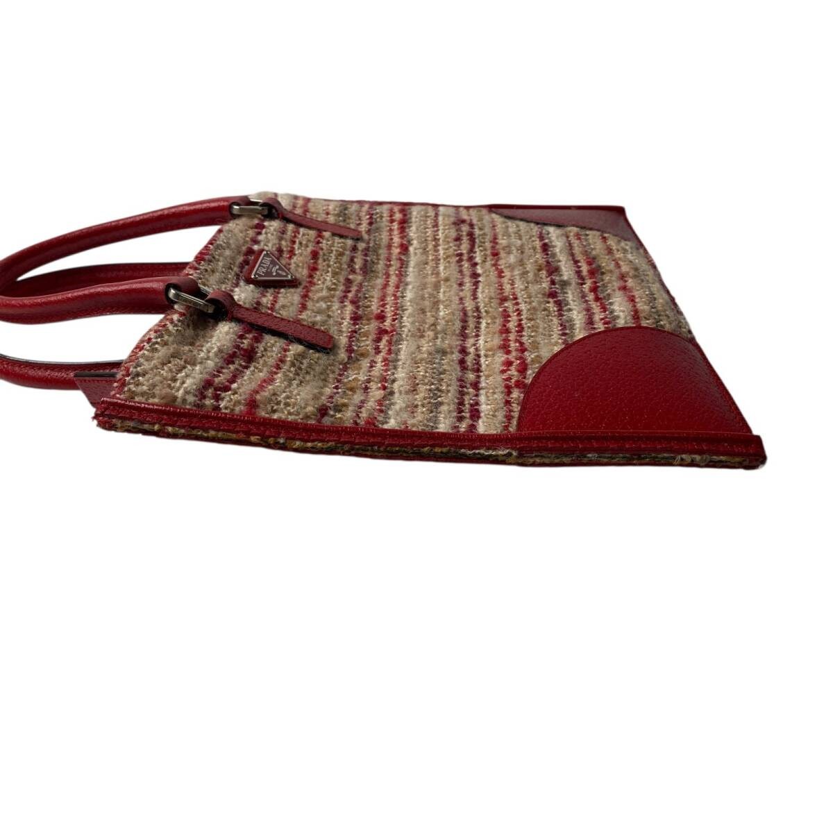 Prada Tweed Leather Shoulder Bag Triangle Logo Plate Vintage Authentic thumbnail 3