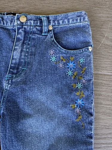 Mudd Y2K Kids jeans With Faux Leather Ties And Embroidered Flowers Girls 6X - Picture 2 of 8