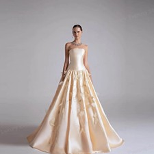 Luxury Evening Dresses Sexy Sleeveless Flowers Strapless Party A Line Prom Gowns