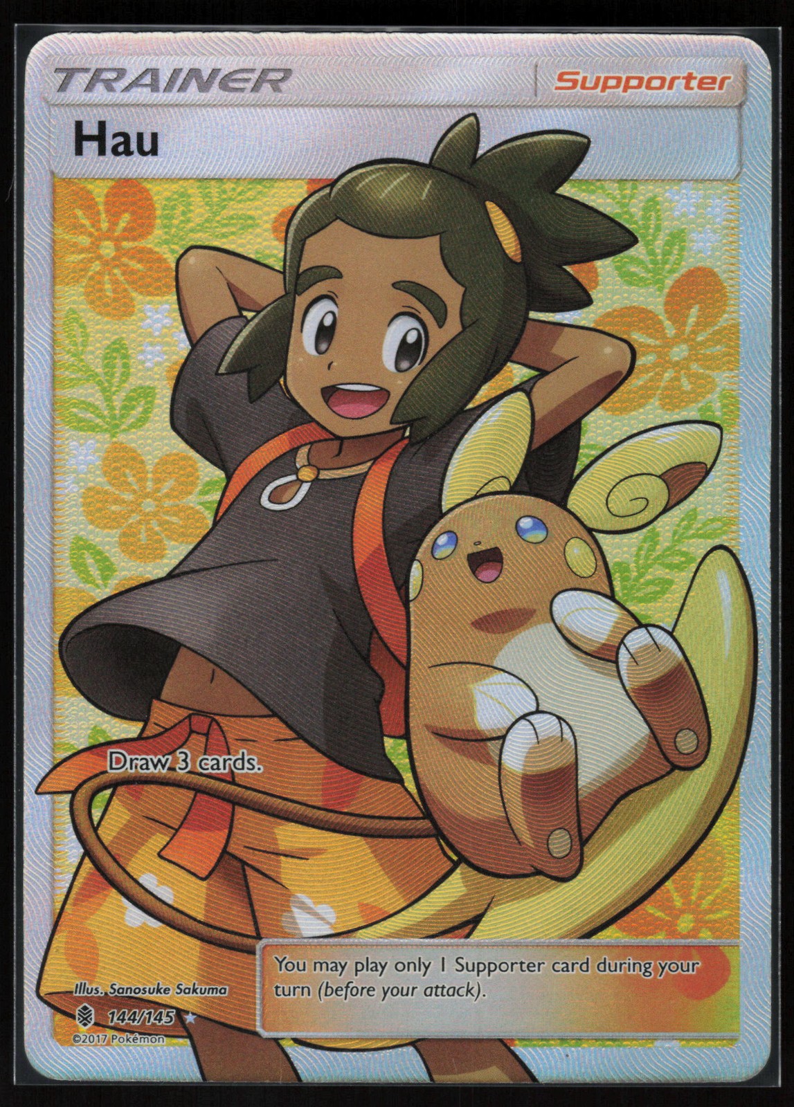 Pokemon Hau (Full Art) Ultra Rare Holo SM - Guardians Rising 144/145 NM