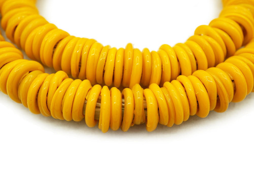 African Dogon Wound Glass Donut Beads Bright Orange 13-14mm (2583A518)