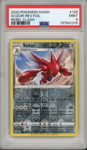 2020 Pokemon SWSH Rebel Clash Scizor Reverse Foil #128 PSA 9