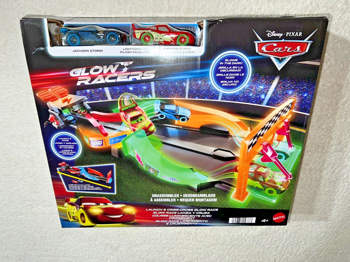 DISNEY CARS GLOW RACERS LAUNCH & CRISS CROSS GLOW RACE SET + GLOW