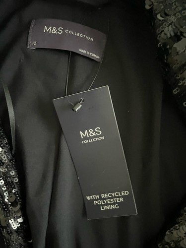 M&S ~ Tailored Black Sequin SUIT Single Breasted Blazer (12) & Wide Leg Trs (10) - Picture 9 of 19