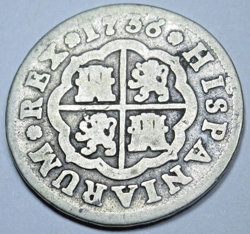 1736 Spanish Silver 1 Reales Genuine Antique 1700's Colonial Cross Pirate Coin