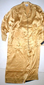 NWT-New-Designer-Natori-L-Pajamas-PJ-039-s-Womens-Silk-Embroidered-Gold-Mandarin-Col