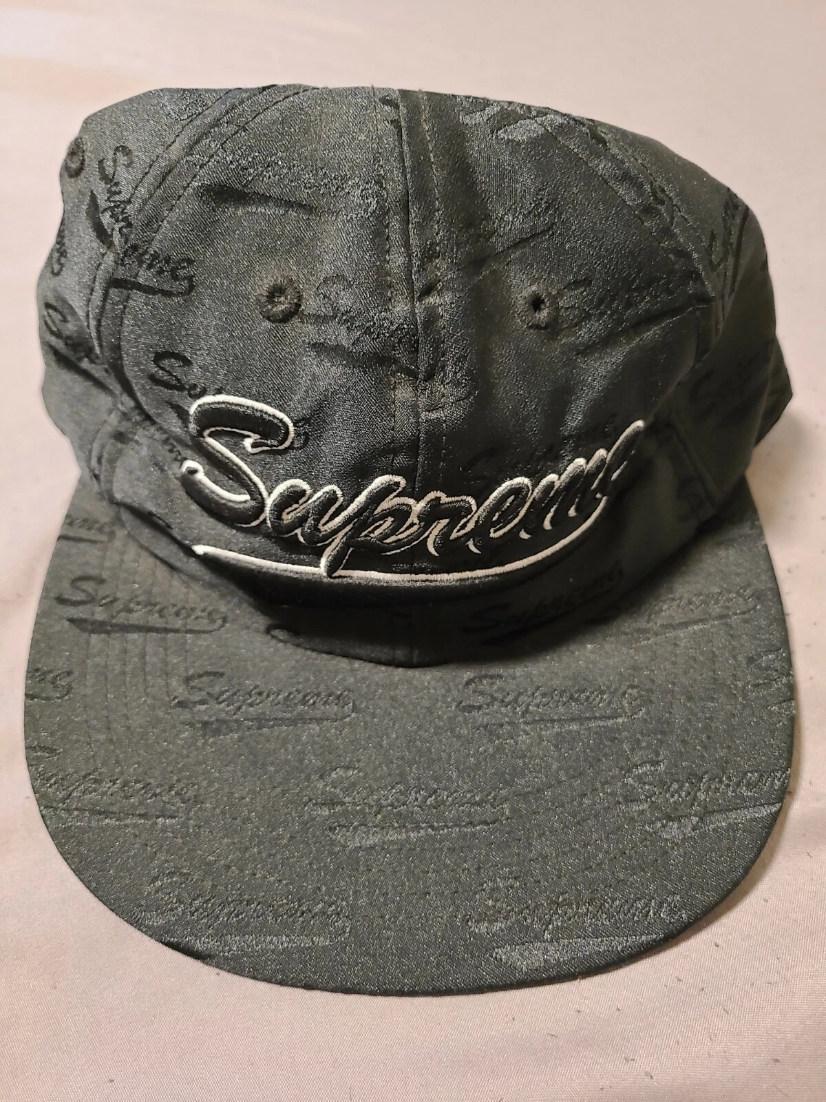 Supreme Jacquard Script 6 Panel Black Ss19 Strapback Snapback Hat Cap
