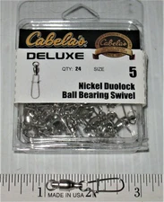 24 CABELA'S NICKEL Sz 5 Ball Bearing Swivels w DUOLOCK snaps   BSD-N5