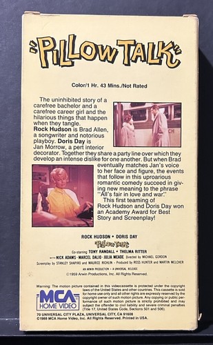 Pillow Talk - Rock Hudson & Doris Day - MCA - 1988 - VHS - Imagen 2 de 2