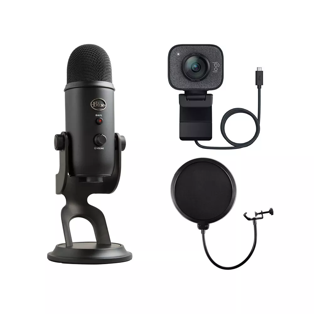 Logitech StreamCam, 1080P HD 60fps Streaming Webcam & Blue Yeti USB Mic -  Black