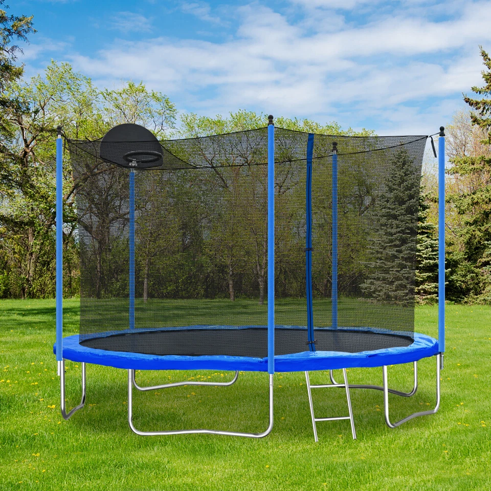 12FT Outdoor Trampoline with Basketball Hoop, Ladder and Safety Enclosure Net - Image 3 of 4