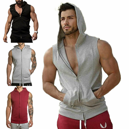 Mens Sleeveless Zip Up Hoodie Hooded 