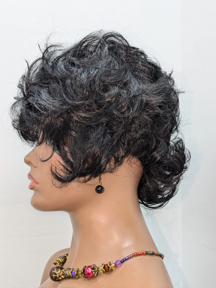 Peluca trasera abatible flequillo sintético texturizado de moda, color negro #1 Foto 4 de 4