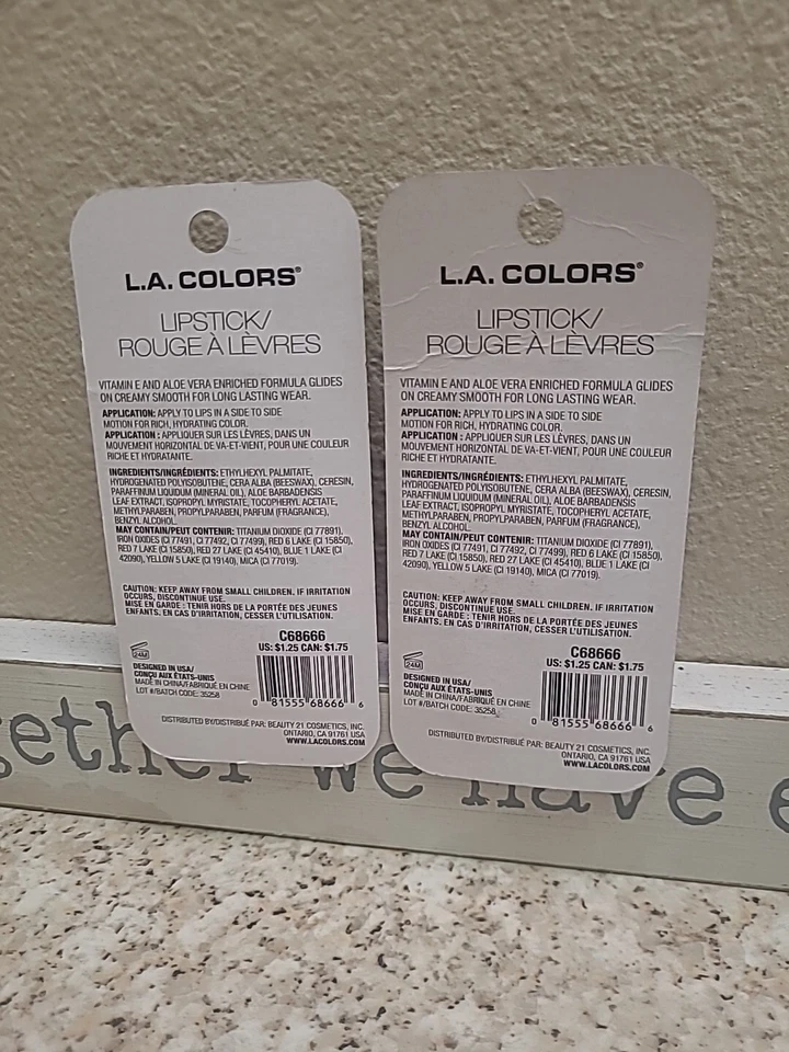 2pk LA COLORS SWAY C68666 CREAMY FINISH HYDRATING VITAMIN E 24H COLOR LIPSTICK - Image 3 of 4
