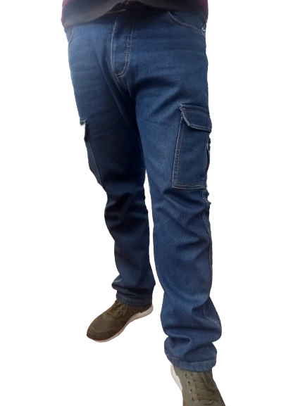 Pantaloni Cargo uomo jeans da lavoro con Tasche Laterali Multi-tasche tasconi - Immagine 4 di 4