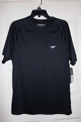 NWT Speedo Easy Swim Shirt Men's Medium Black Short Sleeve Top UPF 50+