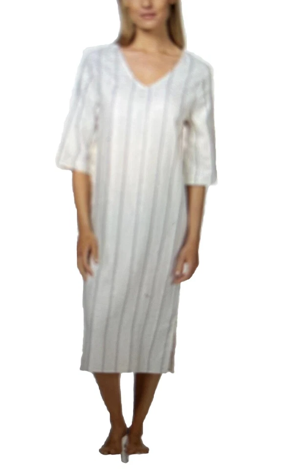 Vestido túnica caftán Hanro Urban informal para mujer talla pequeña mezcla de algodón con cuello en V Foto 2 de 4