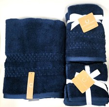 ALFRED SUNG NAVY BLUE CHECKERS BAMBOO,COTTON FLUFFY BATH,HAND TOWEL,OR WASHCLOTH