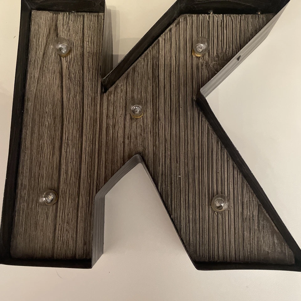 Rustic Metal Marquee Letter "K” Light Up 9” Barnwood Adirondack Barn Chic Farm - Image 3 of 4